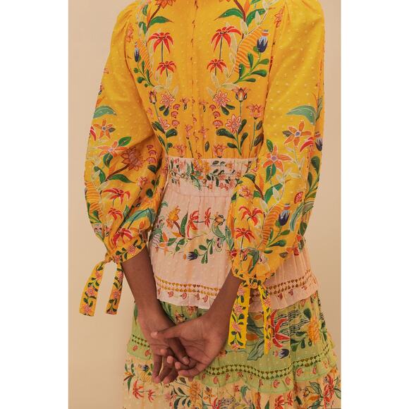 NEW NWT Farm Rio Delicate Flower Stripes Long Sleeve Tiered Maxi Dress Size S - Picture 3 of 12